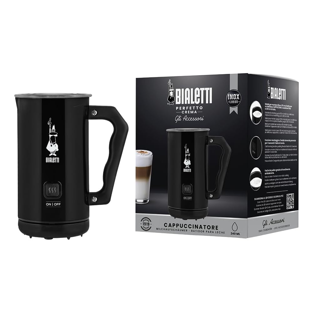Bialetti Milk Frother Elettrico, Mousseur à lait pour cappuccino, Capacité 150 ml Cappuccino ou 300 ml Lait Chaud, Noir : Cuisine et Maison