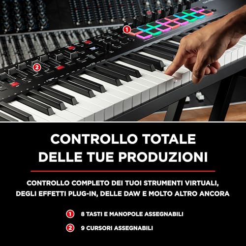 M Audio Oxygen Pro 61 – Tastiera MIDI controller USB a 61 tasti con pad Beat, manopole, tasti e fader assegnabili via MIDI e suite software inclusa : Strumenti Musicali