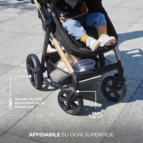 Kinderkraft MOOV2 Trio passeggino neonati 3 in 1 fino 26 kg, con Ovetto I SIZE 40 75 cm, Carrozzina reversibile fronte mamma e strada, Schienale regolabile, Ruote EVA, Grigio : Prima infanzia
