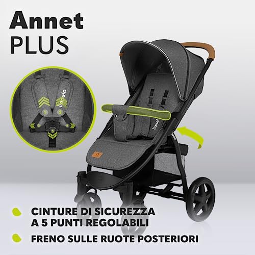 LIONELO Annet passeggino leggero pieghevole grigio regorabile con posizione sdraiata con ruote EVA cappottina XXL con zanzariera coprigambe portabibite fino 22 kg : Prima infanzia