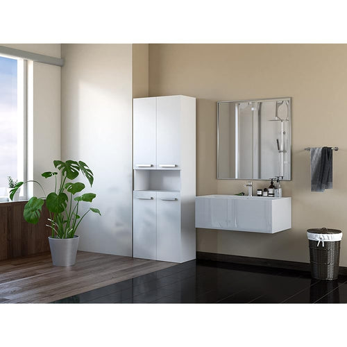 3E 3xE living.com Meuble Salle de Bain - Armoire Debout avec Cinq étagéres et Deux Panier à Linge, Blanc, P : 30 cm, H : 174 cm, L : 60 cm : Cuisine et Maison