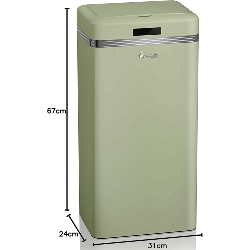 Swan Poubelle de cuisine automatique rétro avec capteur de mouvement, 45 litres, métallique, grande capacité, design vintage, vert : Cuisine et Maison