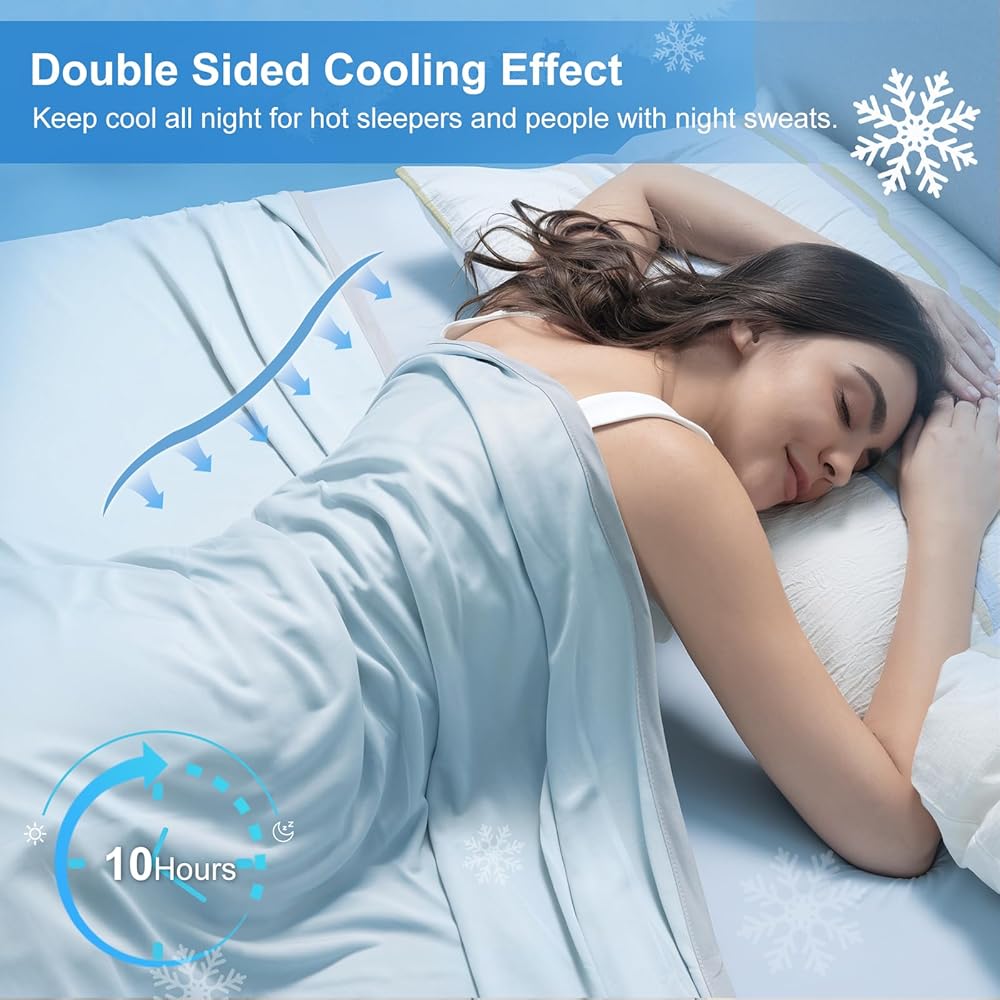 PHF Arc-Chill Q-Max > 0,5 Couverture rafraîchissante double face pour les dormeurs chauds Bleu glacier 220 x 240 cm : Cuisine et Maison