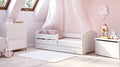 Dmora Letto Singolo per Bambini, Lettino con cassettone e Protezione anticaduta, con testiera Tonda, cm 144x78h58, Colore Bianco, Small : Casa e cucina