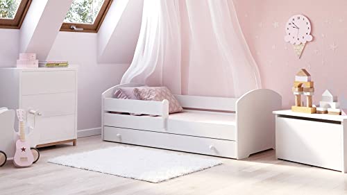 Dmora Letto Singolo per Bambini, Lettino con cassettone e Protezione anticaduta, con testiera Tonda, cm 144x78h58, Colore Bianco, Small : Casa e cucina