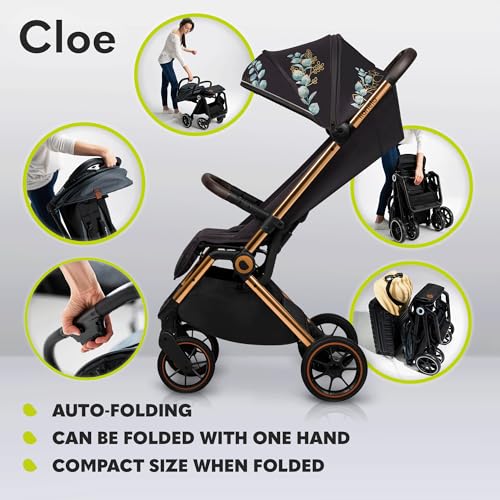 LIONELO Cloe Passeggino leggero e pieghevole per bambini da 0 fino a 22kg Schienale regolabile Posizione nanna Impermeabile, Cinture a 5 punti, Ruote XXL, Zanzariera, Portabicchieri (Momenti d'oro) : Prima infanzia