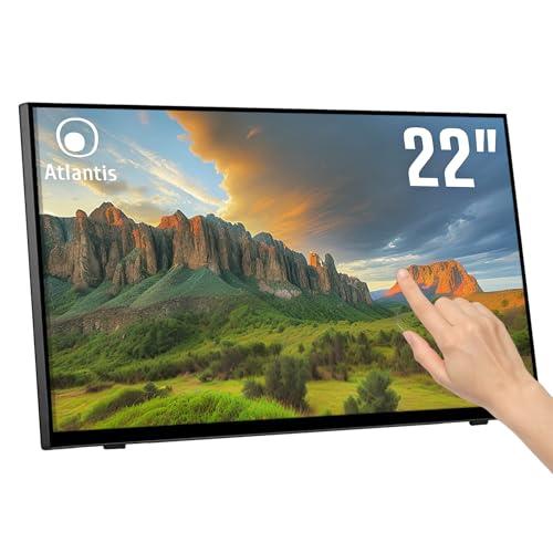 ATLANTIS A05 T22A VHDM Monitor Touch 22 pollici, schermo 22", Touchscreen 10 tocchi, Full HD 1920x1080, HDMI VGA DP, inclinabile 15° 50°, Vetro Protettivo 7H, Contrasto 1000:1,Angolo 178/178,Vesa 100 : Informatica