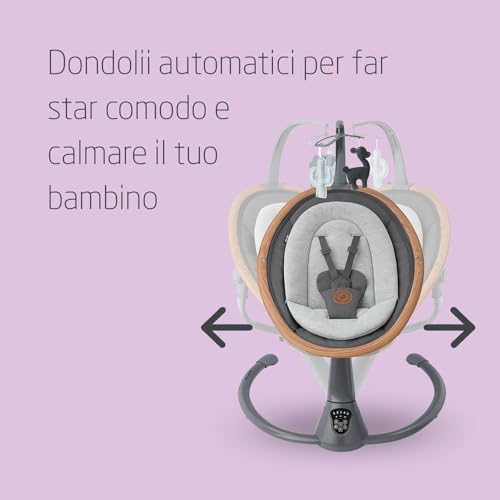 Maxi Cosi Cassia Sdraietta Neonati Elettrica per Bambini, 0 6 mesi, max 9 kg, Altalena Neonato Girevole 360°, Reclinabile, Rilevamento Automatico Movimento, 5 Velocità, 12 Melodie, Essential Graphite : Prima infanzia