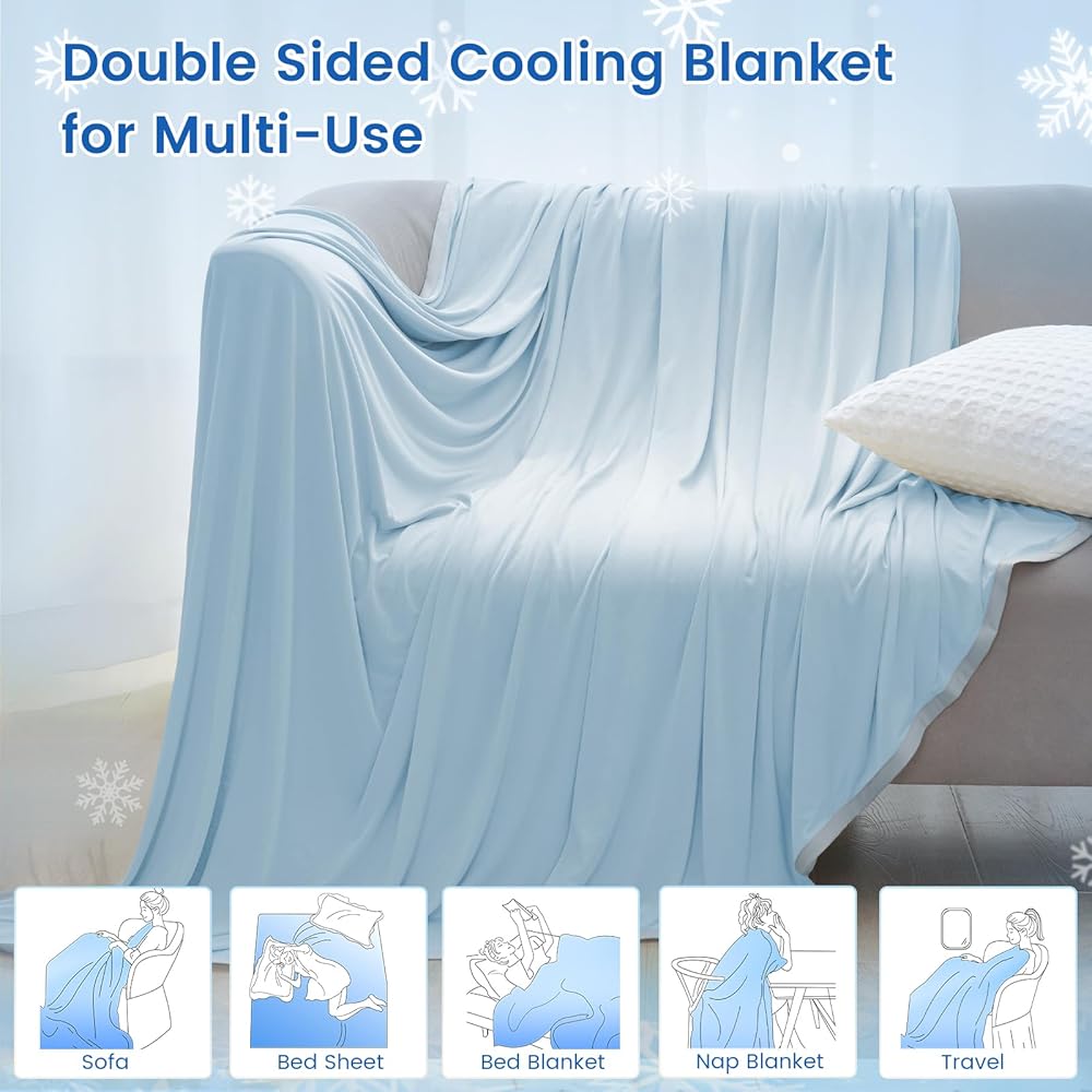 PHF Arc-Chill Q-Max > 0,5 Couverture rafraîchissante double face pour les dormeurs chauds Bleu glacier 220 x 240 cm : Cuisine et Maison