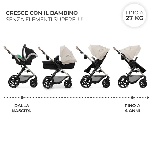 Kinderkraft MOOV2 Trio passeggino neonati 3 in 1 fino 26 kg, con Ovetto I SIZE 40 75 cm, Carrozzina reversibile fronte mamma e strada, Schienale regolabile, Ruote EVA, Grigio : Prima infanzia