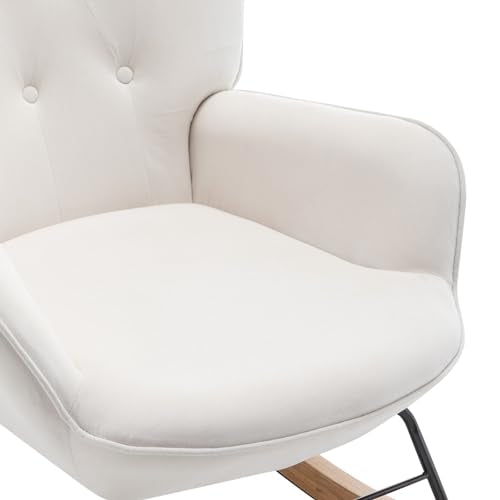 HollyHOME Poltrona a Dondolo Sedia a Dondolo Relax Poltrona Poltrona Salotto, Velluto Poltrona Camera da Letto Poltrona da Lettura con Braccioli, Beige : Casa e cucina