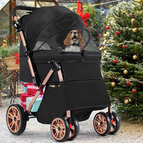 YITAHOME Passeggino Cane, Passeggino per Cani 20 kg, Passeggino da Viaggio per Animali Domestici Cane Gatto, Pieghevole Carrozzina per Animali Domestici, Portatile Jogger (Nero) : Prodotti per animali domestici