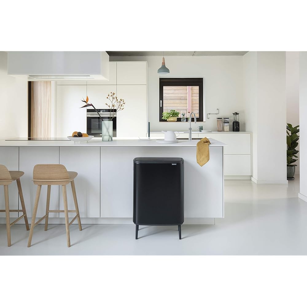 Brabantia - Poubelle 2 x30l - Bo Touch Bin Hi - Poubelle Double Poubelle XXL idéale tri sélectif - Poubelle de Cuisine Garantie 10 ans - Poubelle 60L Ecologique - Noir : Cuisine et Maison