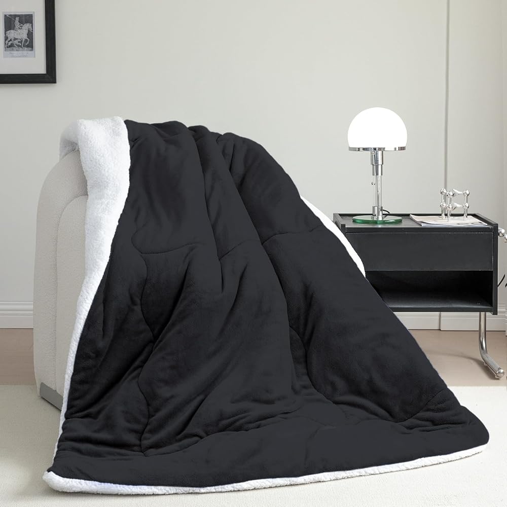 CHOSHOME Couverture 220X240CM Couverture Epaisse, Couverture Chaude et Confortable, Couverture Super Douce et Moelleuse, Couverture Sherpa Lavable à la Machine Facile à Manipuler Noir : Cuisine et Maison