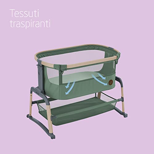 Maxi Cosi Iora Air Lettino neonato, lettino co sleeping con materasso imbottito, funzione dondolo, regolabile in altezza, reclinabile,tessuti riciclati ecologici e traspiranti, 0 9 kg, Beyond Green : Prima infanzia