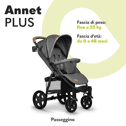 LIONELO Annet passeggino leggero pieghevole grigio regorabile con posizione sdraiata con ruote EVA cappottina XXL con zanzariera coprigambe portabibite fino 22 kg : Prima infanzia