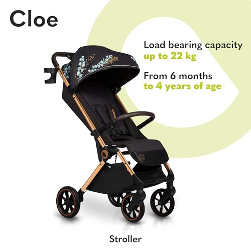 LIONELO Cloe Passeggino leggero e pieghevole per bambini da 0 fino a 22kg Schienale regolabile Posizione nanna Impermeabile, Cinture a 5 punti, Ruote XXL, Zanzariera, Portabicchieri (Momenti d'oro) : Prima infanzia
