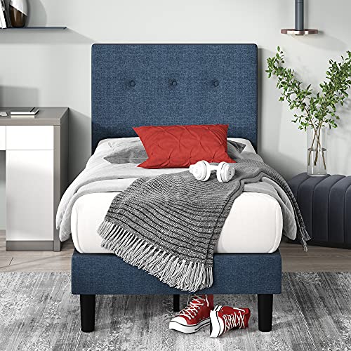 Zinus Omkaram Letto 80x190 cm   Stuttura letto 36 cm di altezza   Struttura letto a piattaforma imbottita con testata e supporto a doghe in legno   Blu scuro : Casa e cucina