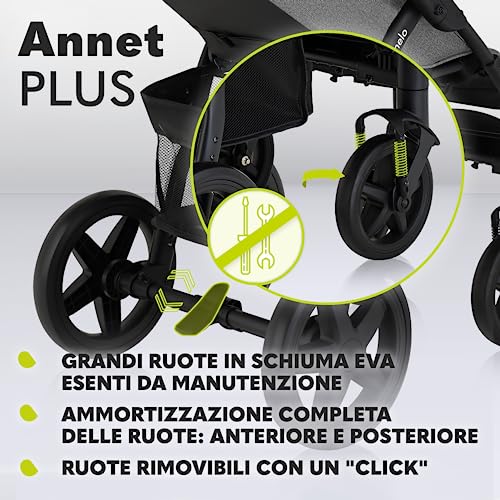 LIONELO Annet passeggino leggero pieghevole grigio regorabile con posizione sdraiata con ruote EVA cappottina XXL con zanzariera coprigambe portabibite fino 22 kg : Prima infanzia