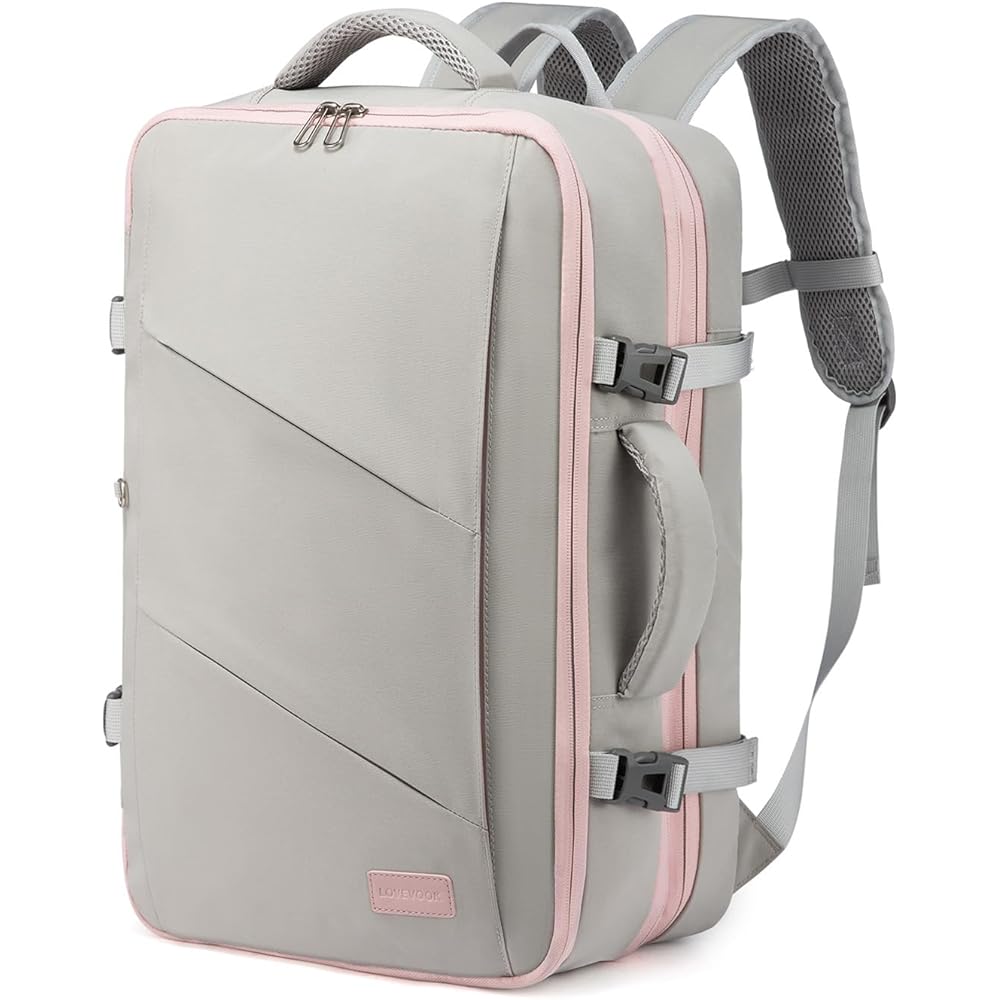 LOVEVOOK Sac à Dos Voyage Cabine Avion 40L Grand Sac à Dos Bagage à Main Antivol Sac à Dos Ordinateur Portable 17.3 Pouces Imperméable Sac Ados Homme Femme Gris Rose : Informatique