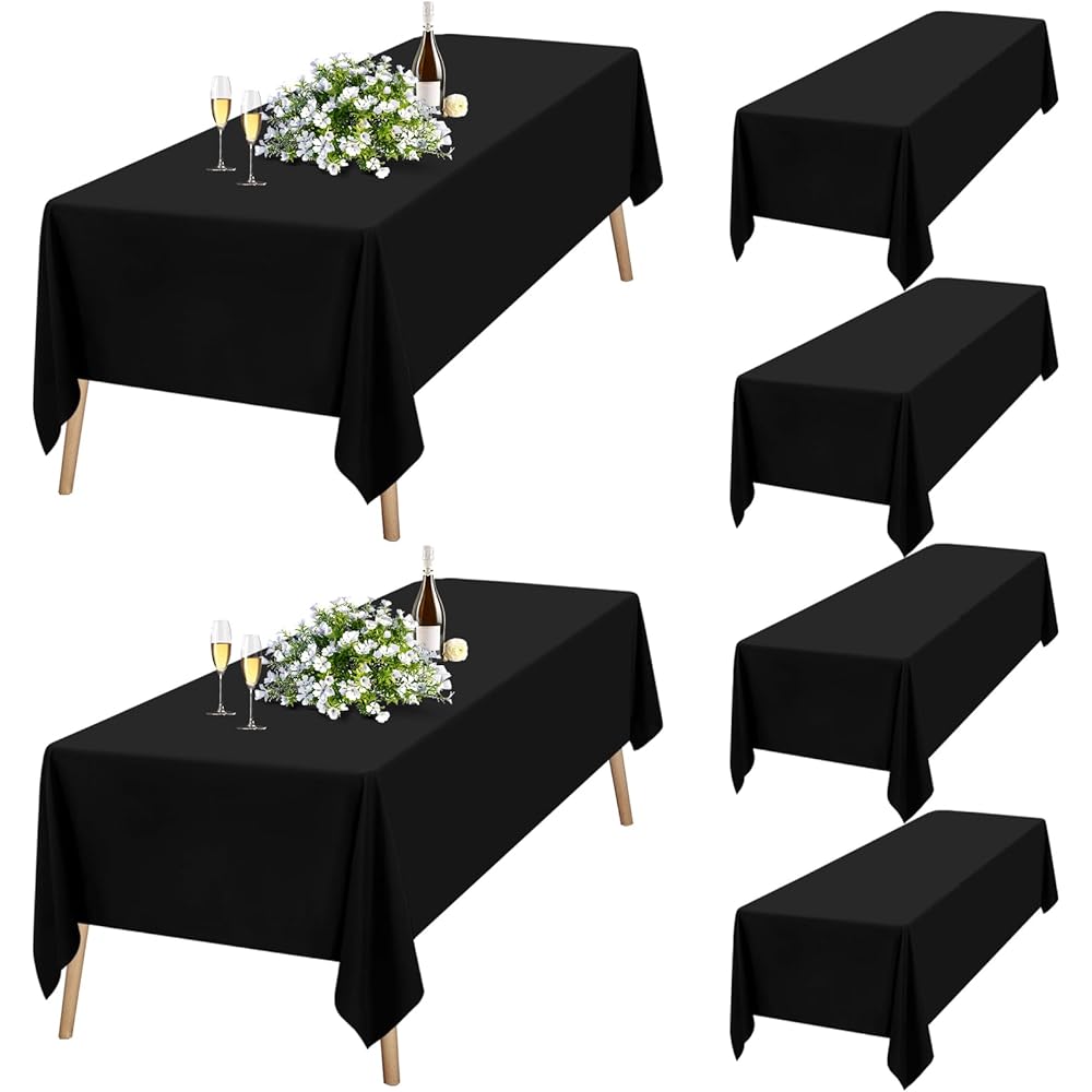 Teruntrue Lot de 6 Nappe Rectangulaire Noire Tissu 153 x 260cm, Lavable Nappes Rectangulaire pour Tables 6 Pieds, Nappe en Polyester pour Fête Mariage Buffet Camping Restaurant : Cuisine et Maison