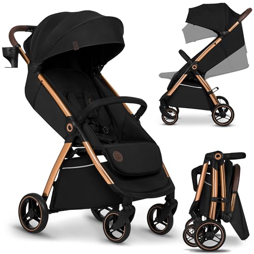 LIONELO INGRID Passeggino leggero per bambini da 6mesi a 4 anni/22kg Grandi ruote 360° in Schiuma EVA Assorbimento Pieghevole con una mano Schienale e poggiapiedi regolabili (INGRID, Nero) : Prima infanzia