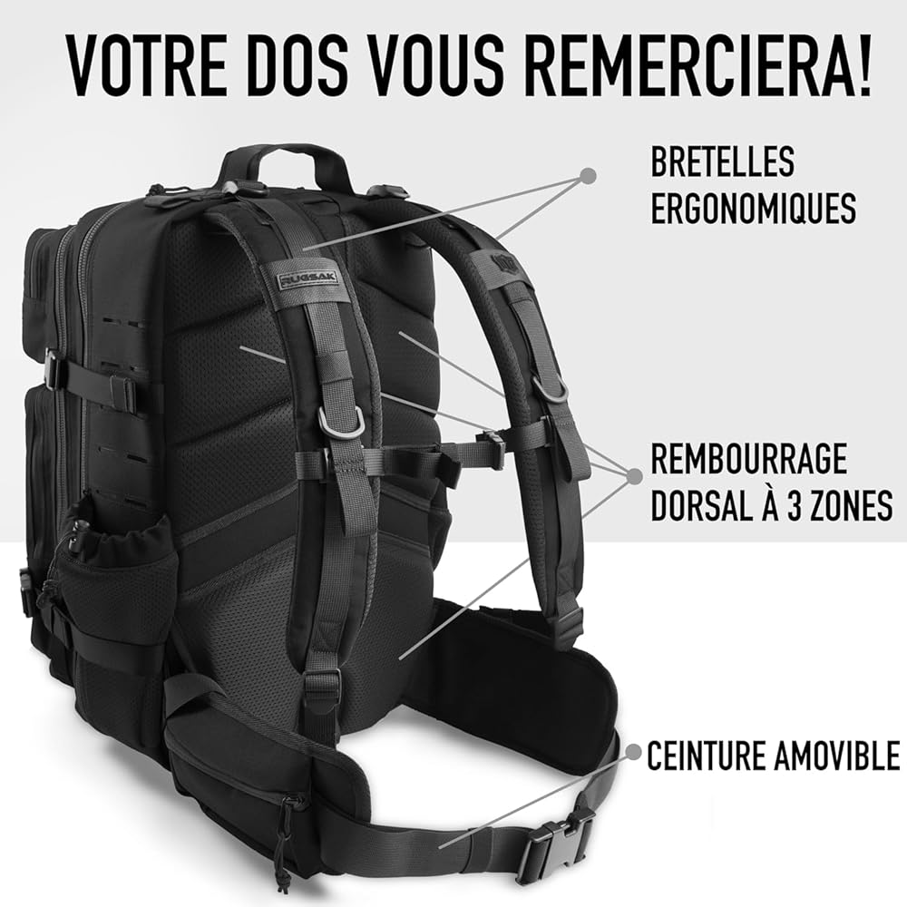 RUGSAK® ALPHA | Sac à dos tactique [15-48L] étanche &amp; EXTREME robuste | Sac à dos militaire | pour le travail en plein air la randonnée le camping et le fitness | Sac à dos de voyage hommes &amp; femmes : Sports et Loisirs