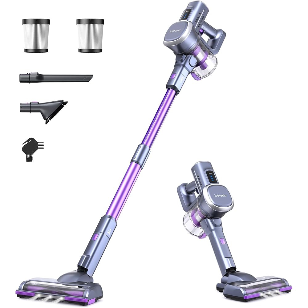 Lubluelu Aspirateur Balai sans Fil Aspirateur Autoportant, Aspirateur sans Fil Puissant Aspirateur Balai 50min Autonomie, Batterie Amovible pour Sol Dur, Poils d'animaux : Cuisine et Maison