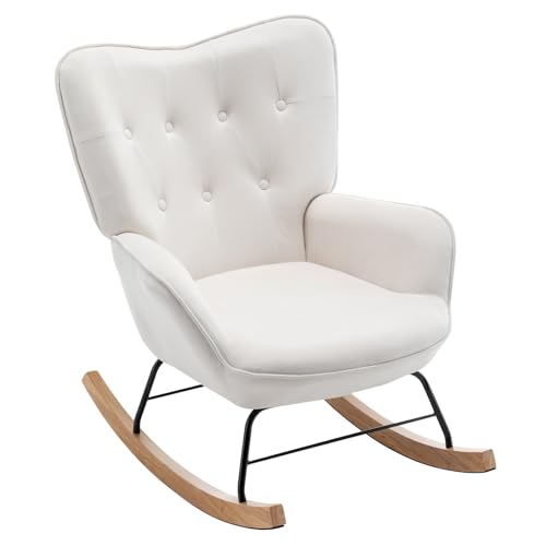 HollyHOME Poltrona a Dondolo Sedia a Dondolo Relax Poltrona Poltrona Salotto, Velluto Poltrona Camera da Letto Poltrona da Lettura con Braccioli, Beige : Casa e cucina