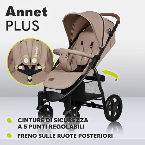 LIONELO Annet passeggino leggero pieghevole grigio regorabile con posizione sdraiata con ruote EVA cappottina XXL con zanzariera coprigambe portabibite fino 22 kg : Prima infanzia