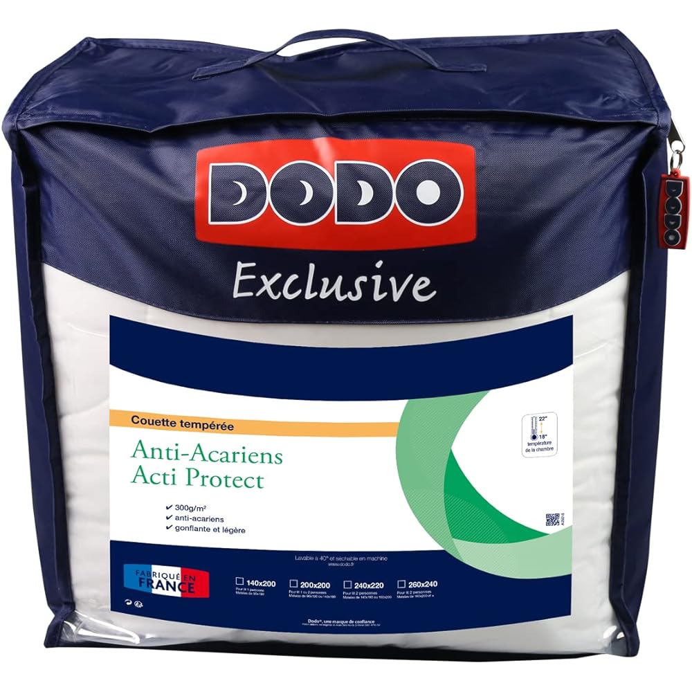 DODO | Couette Acti Protect Tempérée 220x240 I pour Lit 2 Personnes I Idéale Toute l'Année (18 à 22°C) I Enveloppe 100% Coton Doux Anti-Acariens I Entretien Facile I Fabriquée en France : Cuisine et Maison