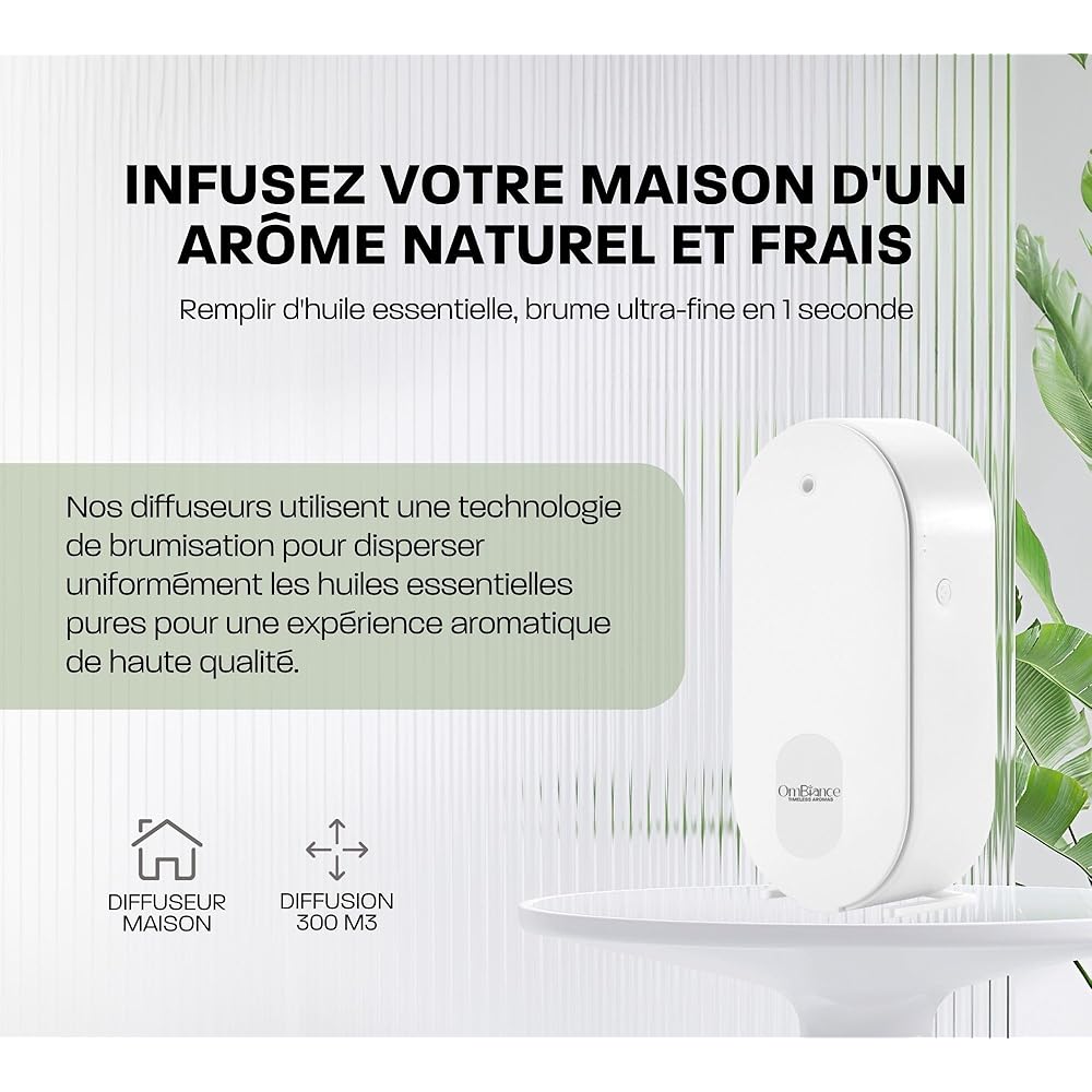 Ombiance Diffuseur d'Arômes et d'Huiles Essentielles | Puissance &amp; Bienfaits Dépassant Les Bougie Parfumées | Diffusion par Nebulisation | Contrôlé par Application Bluetooth, 300m³ Automatique : Hygiène et Santé