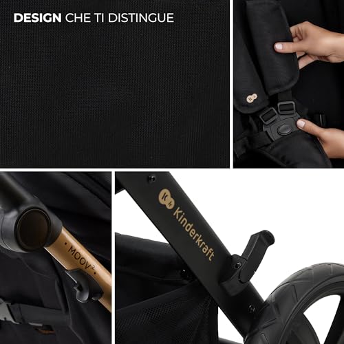Kinderkraft MOOV2 Trio passeggino neonati 3 in 1 fino 26 kg, con Ovetto I SIZE 40 75 cm, Carrozzina reversibile fronte mamma e strada, Schienale regolabile, Ruote gonfiabili, Nero : Prima infanzia