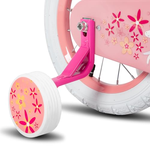 JOYSTAR Bicicletta per bambini a forma di unicorno, da 16 pollici, per bambini da 5 a 7 anni, con seggiolino e ruote di supporto, colore: verde, BIKE049gr 16 : Sport e tempo libero