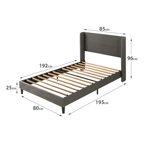 Zinus Sasha Letto 80 x 190 cm   25 cm di altezzo   Letto singolo   Struttura letto imbottita con testiera a dondolo   Grigio scuro : Casa e cucina