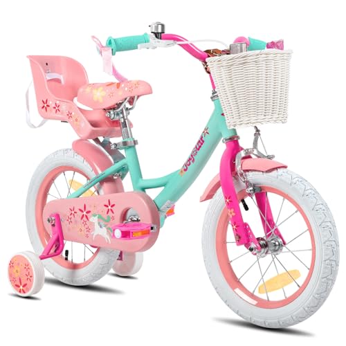 JOYSTAR Bicicletta per bambini a forma di unicorno, da 16 pollici, per bambini da 5 a 7 anni, con seggiolino e ruote di supporto, colore: verde, BIKE049gr 16 : Sport e tempo libero