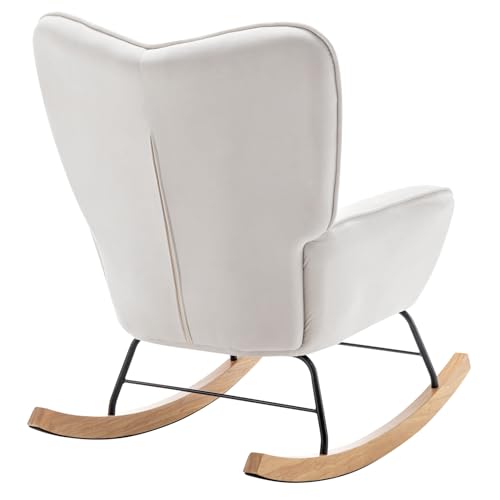 HollyHOME Poltrona a Dondolo Sedia a Dondolo Relax Poltrona Poltrona Salotto, Velluto Poltrona Camera da Letto Poltrona da Lettura con Braccioli, Beige : Casa e cucina