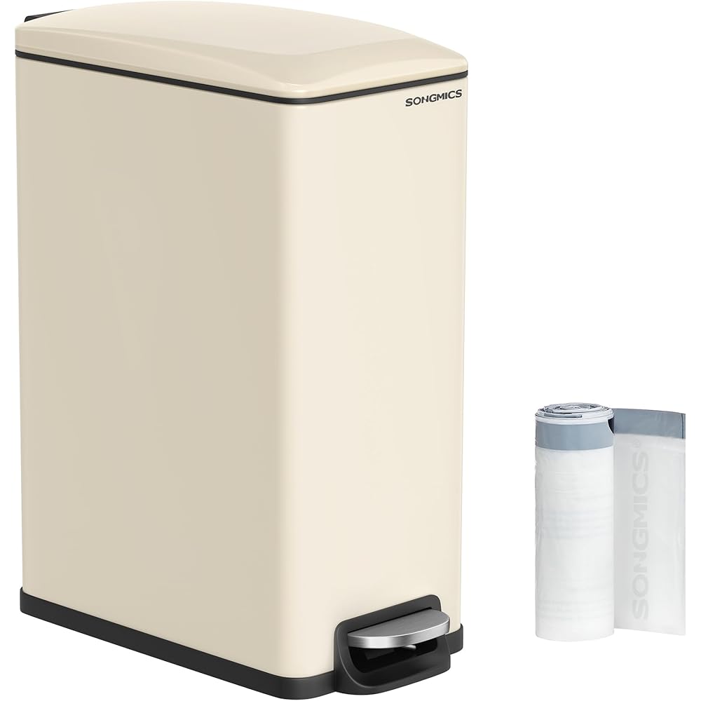 SONGMICS Poubelle à Pédale 48L Acier Beige Sable