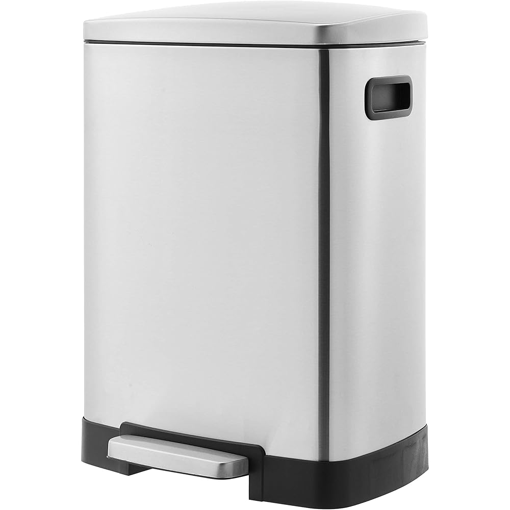 Amazon Basics Poubelle de recyclage rectangulaire à pédale avec 2 compartiments et couvercle à fermeture douce, 25 L &amp; 15 L (40L), argent : Cuisine et Maison