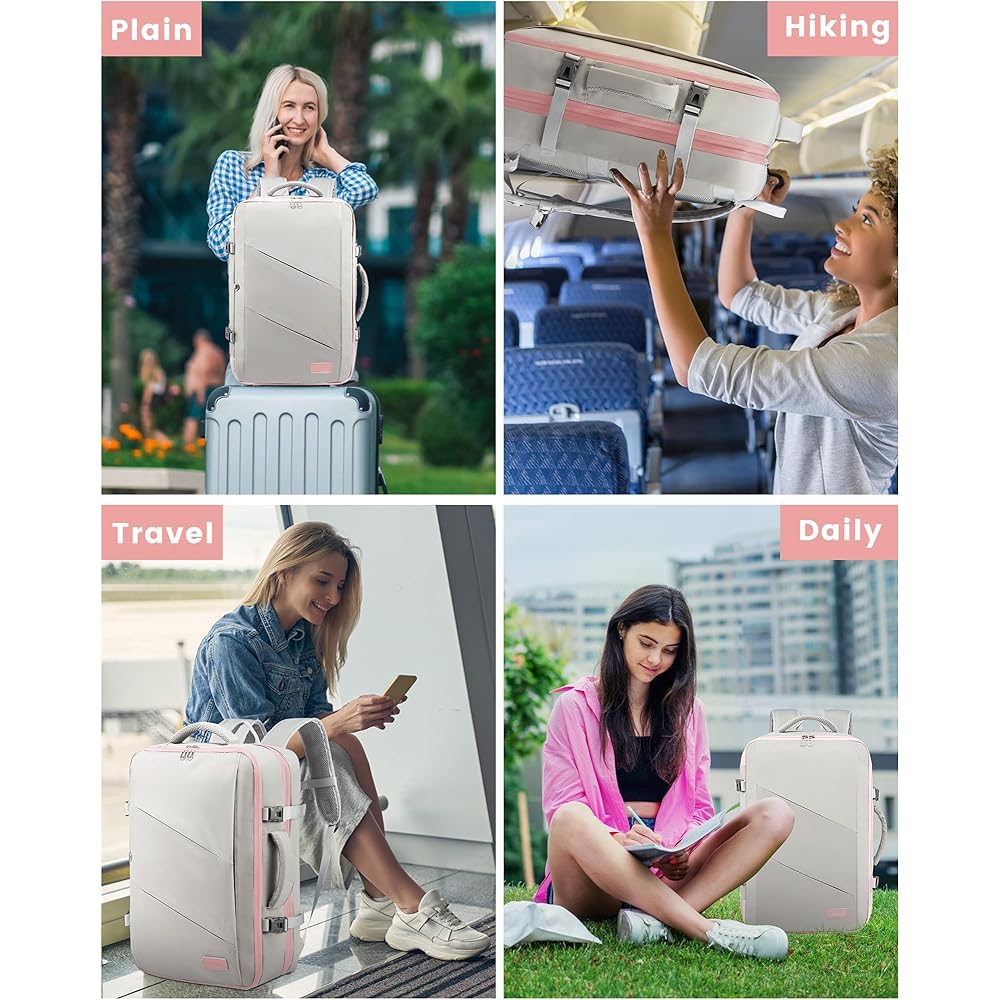LOVEVOOK Sac à Dos Voyage Cabine Avion 40L Grand Sac à Dos Bagage à Main Antivol Sac à Dos Ordinateur Portable 17.3 Pouces Imperméable Sac Ados Homme Femme Gris Rose : Informatique