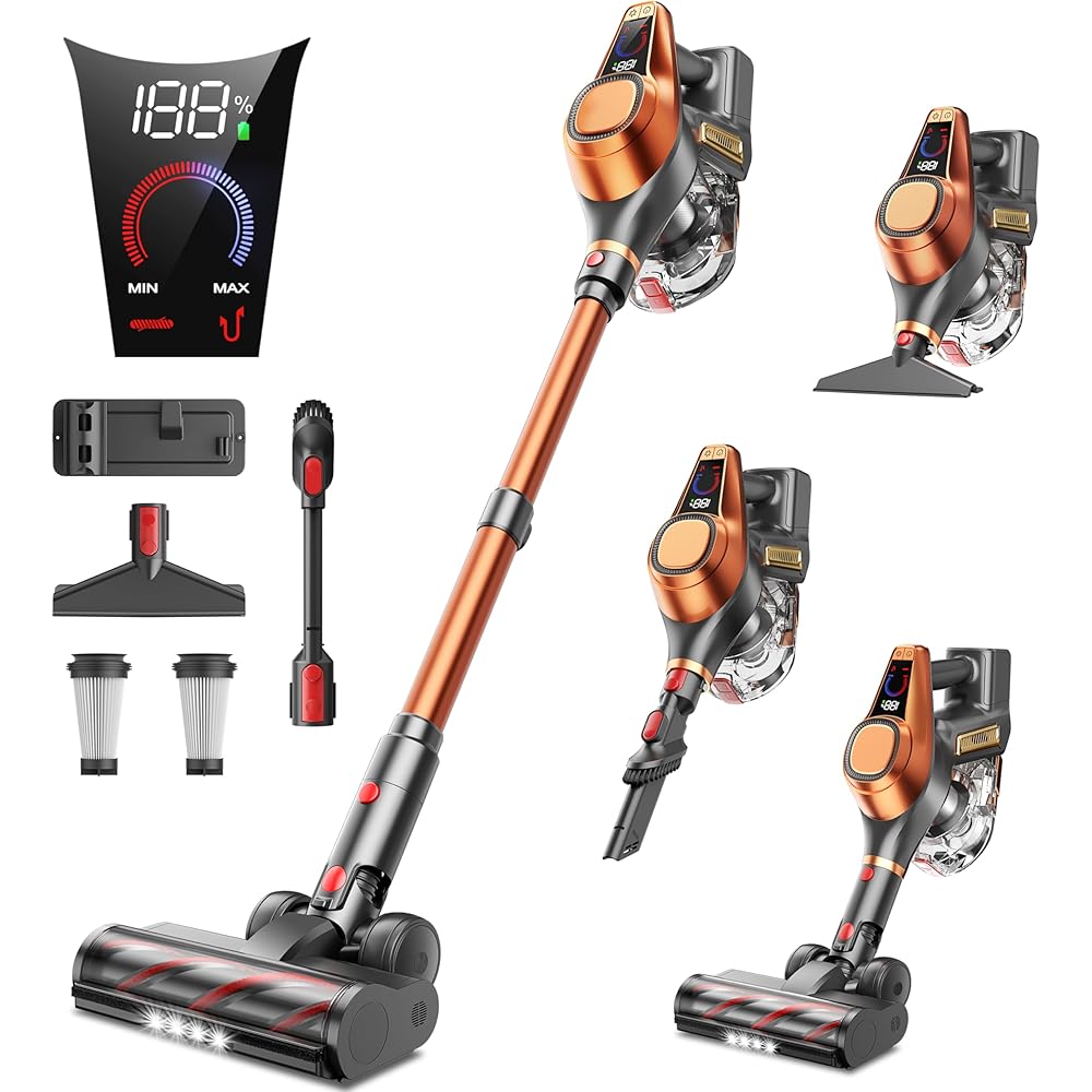 Aspirateur Balai sans Fil, 550W/45Kpa/60 Mins, Aspirateur sans Fil avec Affichage LED, Anti-Enchevêtrement, Brosse pour Canapé, 1,5L, Adapté pour Tapis, Sols Durs et Poils d'animaux : Cuisine et Maison