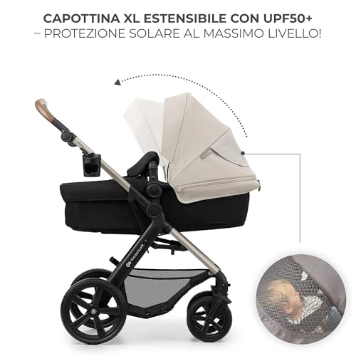 Kinderkraft MOOV2 Trio passeggino neonati 3 in 1 fino 26 kg, con Ovetto I SIZE 40 75 cm, Carrozzina reversibile fronte mamma e strada, Schienale regolabile, Ruote EVA, Grigio : Prima infanzia