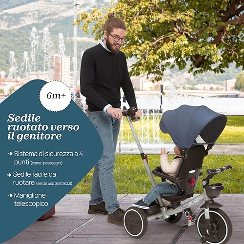 Chicco, Triciclo Bambini 4in1, Telaio in Metallo, Ruote in Gomma EVA, Cintura a 4 Punti, Maniglione Telescopico e Cappottina Rimovibili, Passeggino con Seduta Reversibile, Cestini, 6 mesi   5 anni : Sport e tempo libero