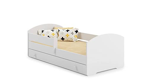 Dmora Letto Singolo per Bambini, Lettino con cassettone e Protezione anticaduta, con testiera Tonda, cm 144x78h58, Colore Bianco, Small : Casa e cucina