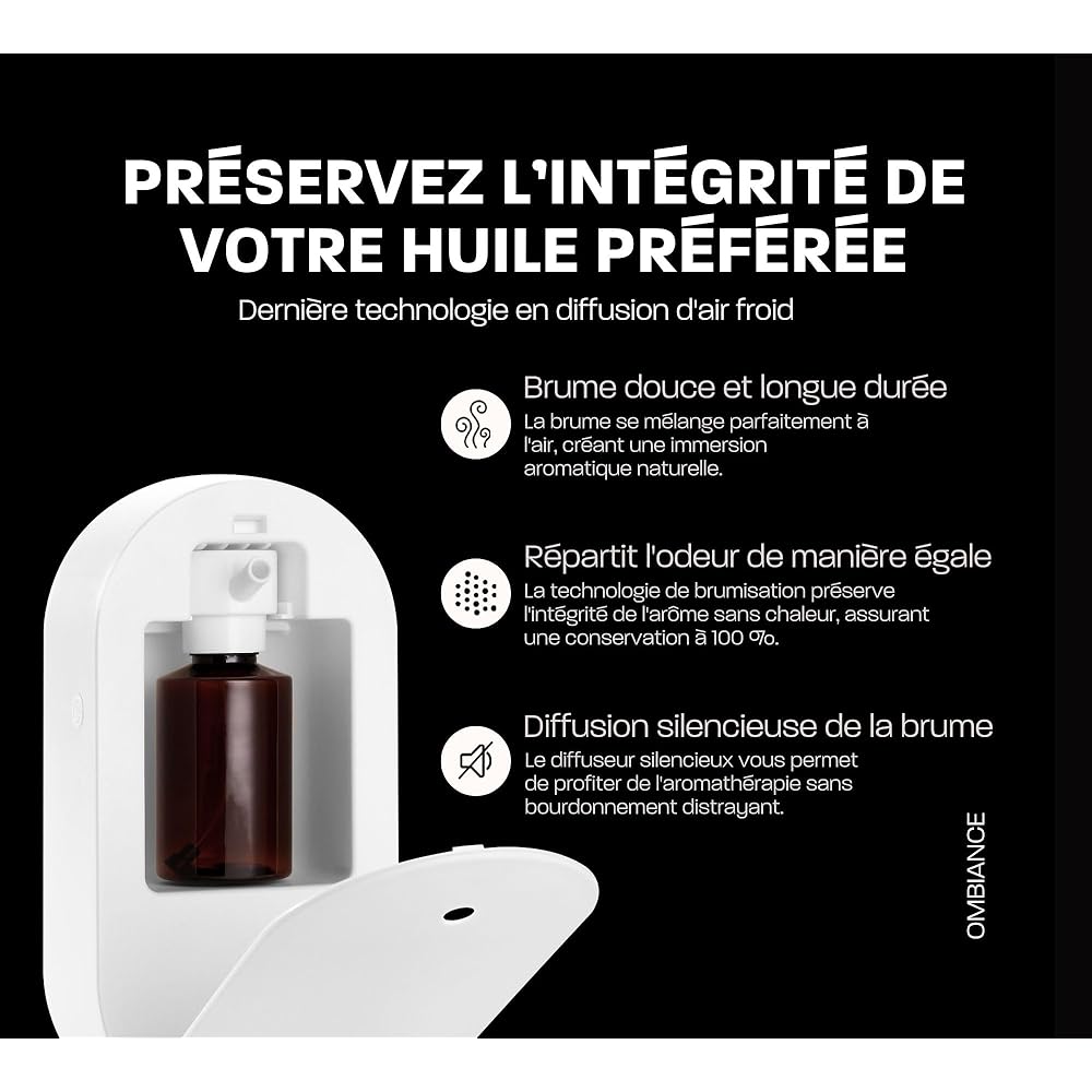 Ombiance Diffuseur d'Arômes et d'Huiles Essentielles | Puissance &amp; Bienfaits Dépassant Les Bougie Parfumées | Diffusion par Nebulisation | Contrôlé par Application Bluetooth, 300m³ Automatique : Hygiène et Santé