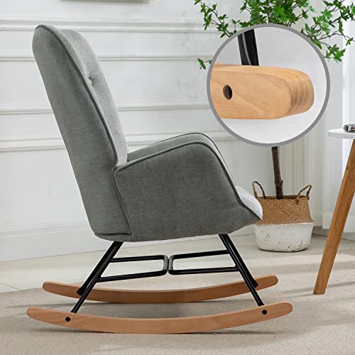MEUBLE COSY Sedia a Dondolo con braccioli e Seduta Imbottita per Soggiorno, Camera da Letto, Struttura in Metallo e Base in Legno, Tessuto, Grigio Chiaro, 66x84x97 cm : Casa e cucina