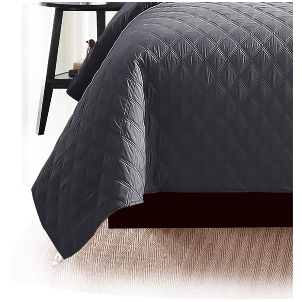 Parure de lit matelassée réversible en relief - En microfibre - Facile d'entretien - Ultraléger - Pour lit simple - Gris : Cuisine et Maison