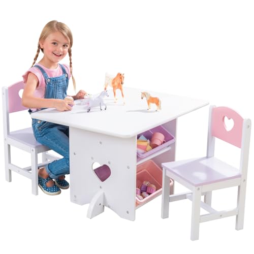 KidKraft Cuore Set Tavolo con 2 Sedie in Legno, Tavolino con Contenitori, Mobili per Camera da Letto e Sala Giochi per Bambini, 26913 : Kidkraft: Casa e cucina
