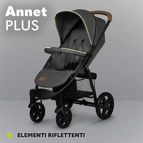 LIONELO Annet passeggino leggero pieghevole grigio regorabile con posizione sdraiata con ruote EVA cappottina XXL con zanzariera coprigambe portabibite fino 22 kg : Prima infanzia