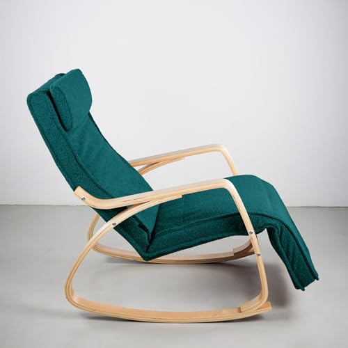 WeHome   Sedia A Dondolo Swing Amor Con Braccioli In Legno, Rocking Chair, Poltrona A Dondolo Con Poggiapiedi Regolabile, Poltrona Salotto, Poltrona Camera Da Letto (Bouclé, Petrolio) : Casa e cucina